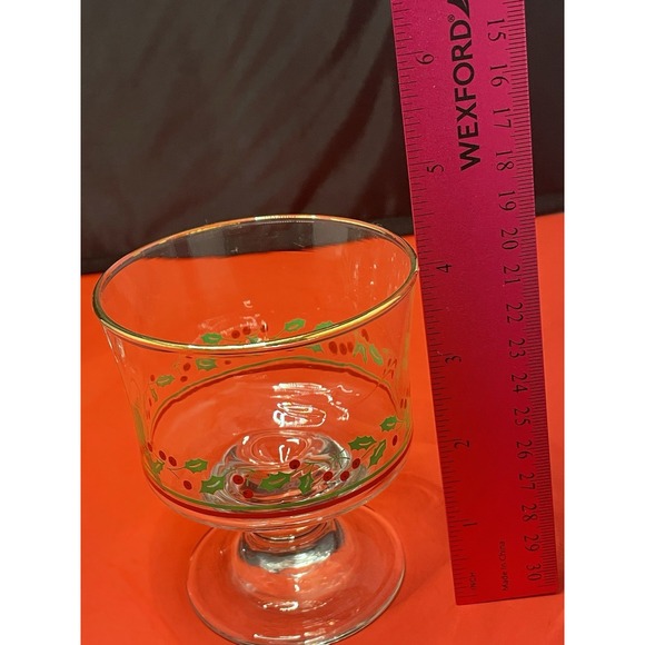 Vintage‎ Libby Christmas Holly/ Berries Footed Sherbet Dessert Glasses Set Of 4 - Picture 7 of 8